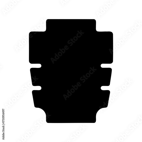 Detailed black floor mat outline isolated on white background, car interior accessory