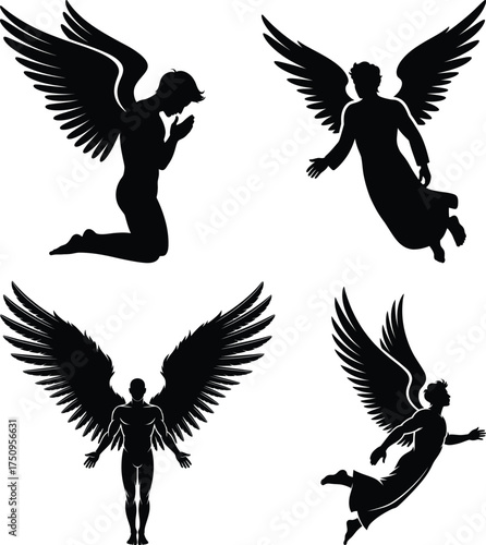 Male Angel Silhouette Vector Holy Winged Figure Illustration