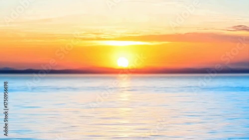 Vibrant Sunset Over Calm Ocean Reflecting Golden Sunlight in a Serene Coastal Landscape