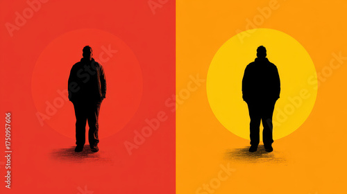 Overweight, silhouette, weight loss, transformation, comparison