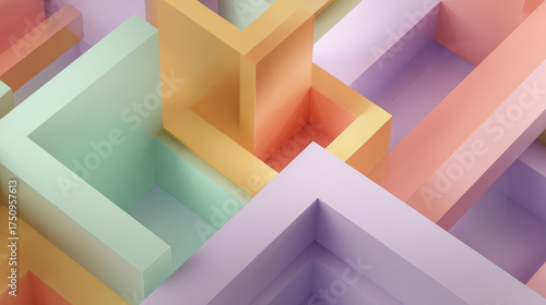 Abstract geometric background pastel color, interlocking shapes, modern, minimal, creative design