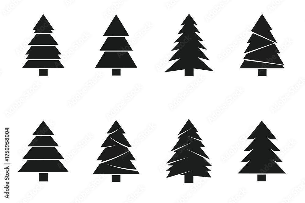 Fototapeta premium Christmas Tree Vector Set: Silhouette Evergreen Trees, Festive Holiday Icons, Simple Graphic Design Elements for Winter Season