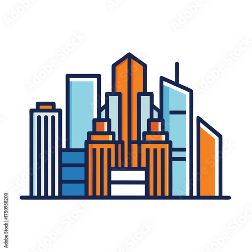 Colorful Cityscape Illustration with Modern Architecture and Vibrant Colors Depicting Urban Life and Skyscraper Skyline with Building Variety