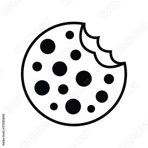 Circular cookie with chocolate chips has had a bite taken out of it is on transparent background