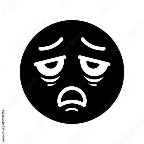 Black and White Tired Emoji Icon with Drooping Eyes Design