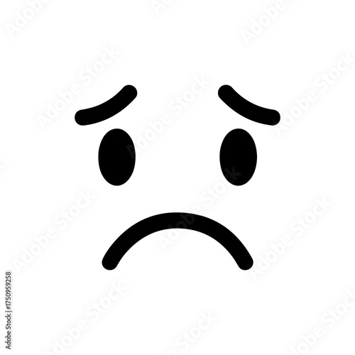 Minimalist Black and White Sad Face Emoji Icon