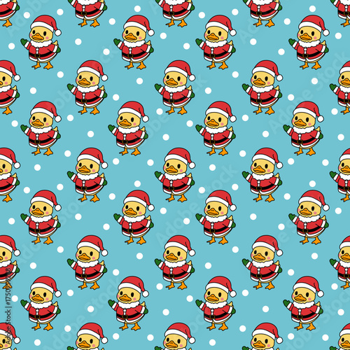 Cute Santa Duck Christmas Seamless Pattern