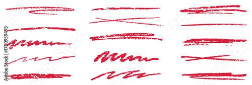 Crayon brush stroke red underline. Chalk pen highlight stroke. Vector hand drawn brush underline element set for accent, crayon texture emphasis element. Red chalk  vector illustration