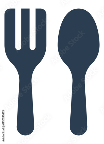 Fork and spoon icon vector showing calorie (kcal) measurement for nutrition information labels.