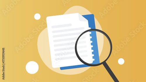 Magnifying glass inspecting paper document