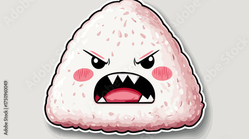 Angry Onigiri Character Sticker Design, Cartoon Style, Digital Art, Playful Environment