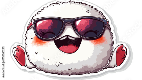 Kawaii Onigiri Character Sticker, Cute Japanese Style, Graphic Art, Playful Environment, Whimsical Viewpoint