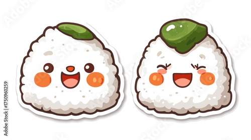 Playful Kawaii Onigiri Stickers, Cute Japanese Food Art, Digital Illustration, Whimsical Design