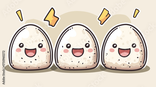 Kawaii Onigiri Characters, Cute Food Art, Japan, Illustration, Playful Style, Fun Environment