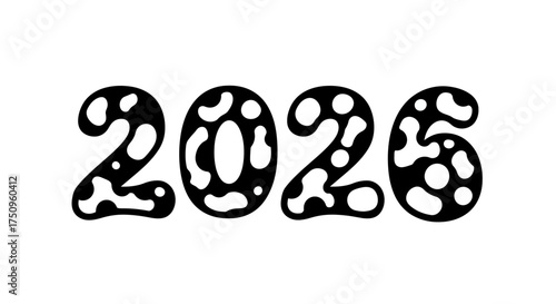 Creative illustration of the year 2026 in a unique black and white spotted design for visual appeal