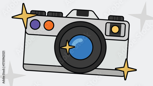 Camera with blue lens and sparkles