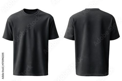 PNG Set Of Front And Back Oversized Washed Out Black Blank T-shirt Mockup Isolated On Transparent Background	