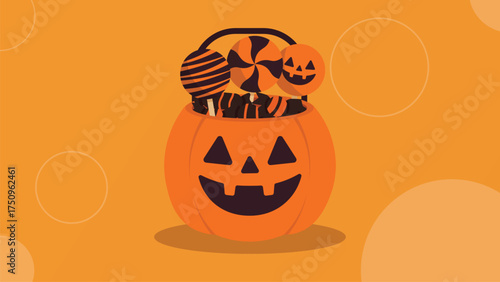 Orange pumpkin bucket with candies