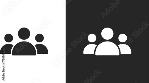 Minimalist black and white icon of people group, teamwork unity symbol, community collaboration concept, social connection vector illustration