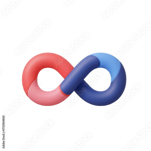 Colorful infinity symbol isolated on transparent background, representing endless possibilities and continuous connection