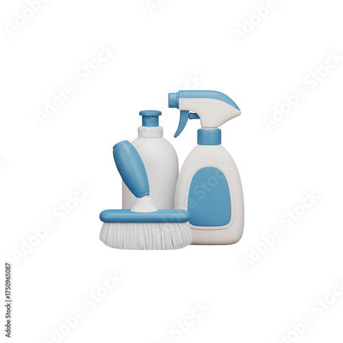Cleaning supplies isolated on transparent background, representing hygiene, sanitation, and household chores