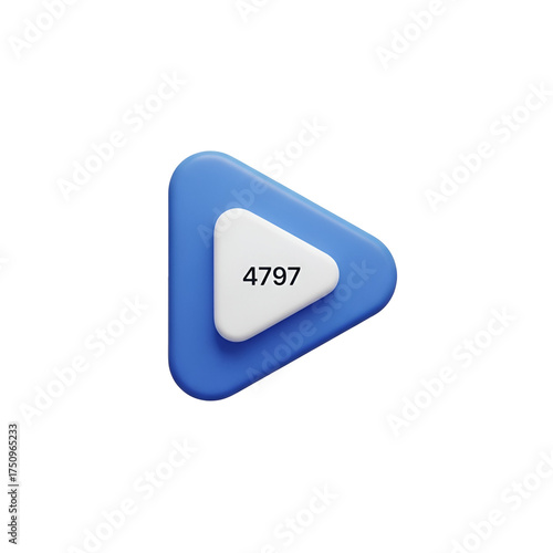 Blue play button with the number 4797 isolated on transparent background, a modern and minimalist design