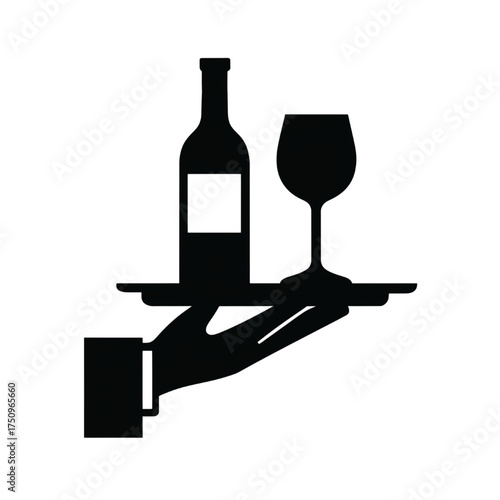 Wine Bottle and Glass Server Silhouette Icon