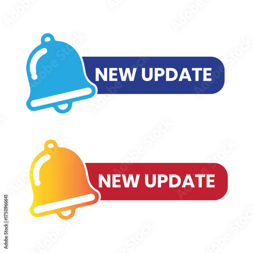 New update banner with notification bell. Announcement for new update. New update  logo, label, sign, badge, symbol, banner, line, flat vector, isolated illustration.