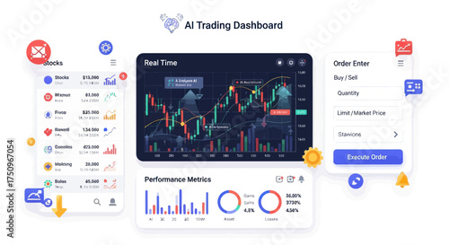 AI Trading Dashboard with Real-Time Financial Charts and Performance Metrics.