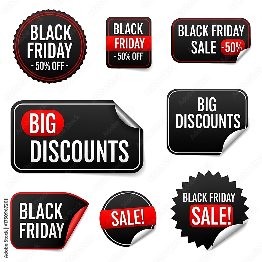 Obraz premium Black Friday Sale Stickers - Discount and Promotion Designs.