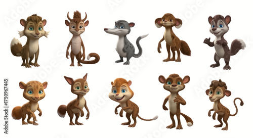 Collection of Cute 3D Cartoon Animal Characters: Diverse Small Mammals.