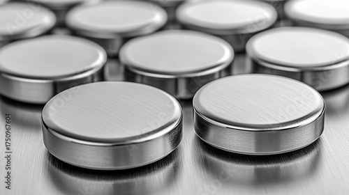 A Silver coin cell batteries on metallic surface