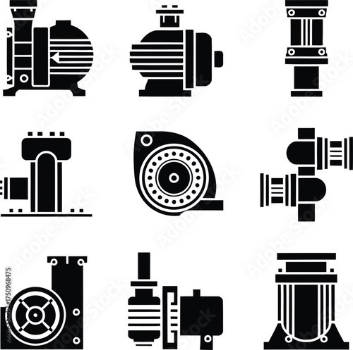 Industrial Pump Icons Vector Set
