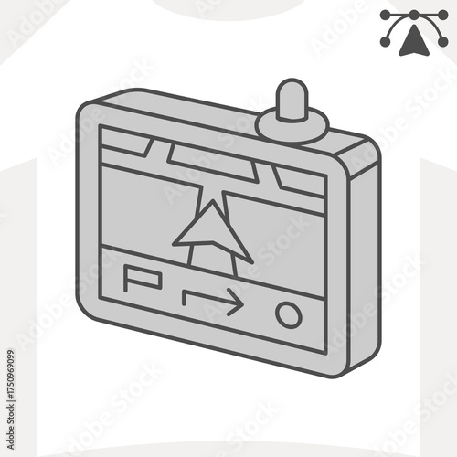 Car navigator with map direction arrow isometric icon, technology concept. Vector graphics. Screen with navigation pointer sign and editable stroke, outline style icon for mobile or web design.