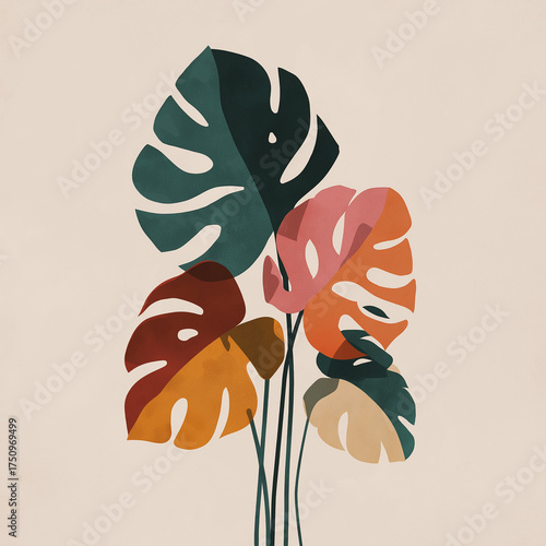 Botanical mid century contemporary collage minimalist wall art poster