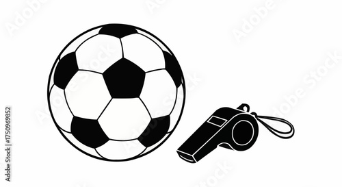 Classic soccer ball and whistle illustration for sports themed projects