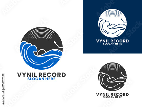 Disc with sea wave logo design vector template. Vinyl logo design icon vector template