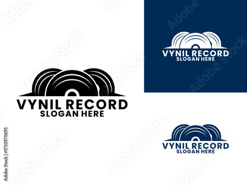 Three black disc logo design vector template. Vinyl logo design icon.