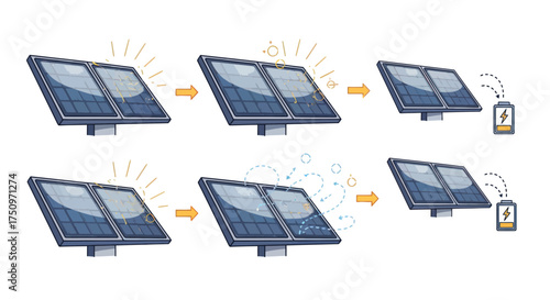Solar Panel Energy Conversion Process Illustrated in Stages.