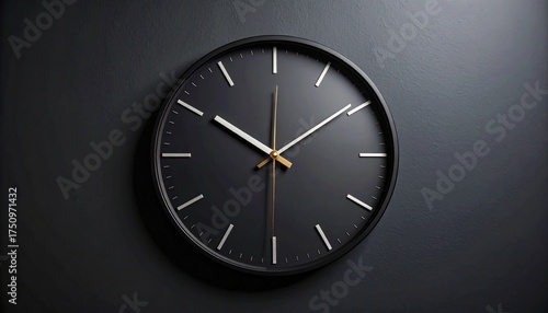 Wallpaper Mural Minimalist black wall clock with gold markers on dark textured wall Torontodigital.ca