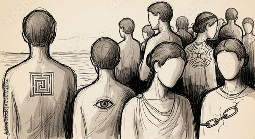 Abstract stoic painting with hidden meaning. Philosophical, minimal sketch. 