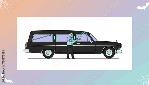 Funeral director standing by a hearse symbolizing dignity remembrance and solemn services