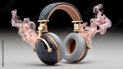 Smoking luxury headphones on dark background for a powerful audio product concept