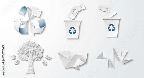 Paper Recycling and Environmental Conservation Icons Set.