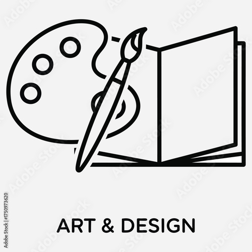 Art and design icon featuring a palette, paintbrush, and open book, symbolizing creativity and creation
