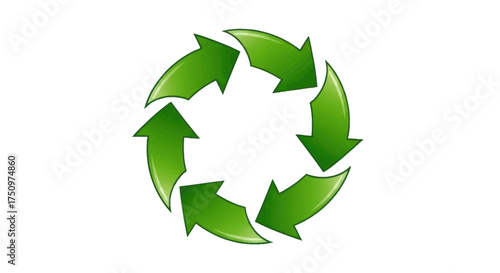 Green Recycling Symbol with Arrows in Circular Motion.
