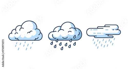 Cartoon Clouds with Raindrops: Weather Icons for Design Projects.