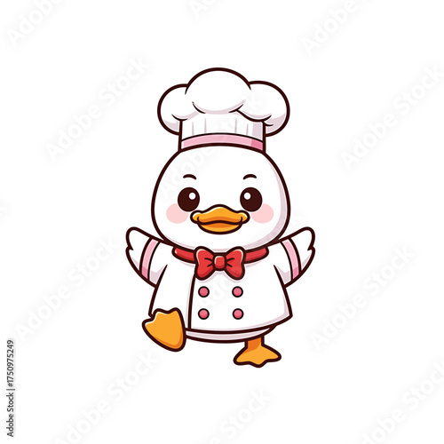A cute cartoon duck wearing a chef's hat and uniform, ready to cook.