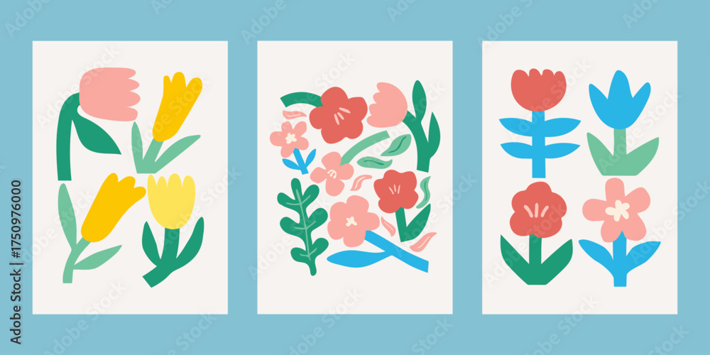Fototapeta premium Neutral minimalist flower illustration, colorful abstract flower art prints, contemporary floral drawing