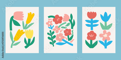 Neutral minimalist flower illustration, colorful abstract flower art prints, contemporary floral drawing
